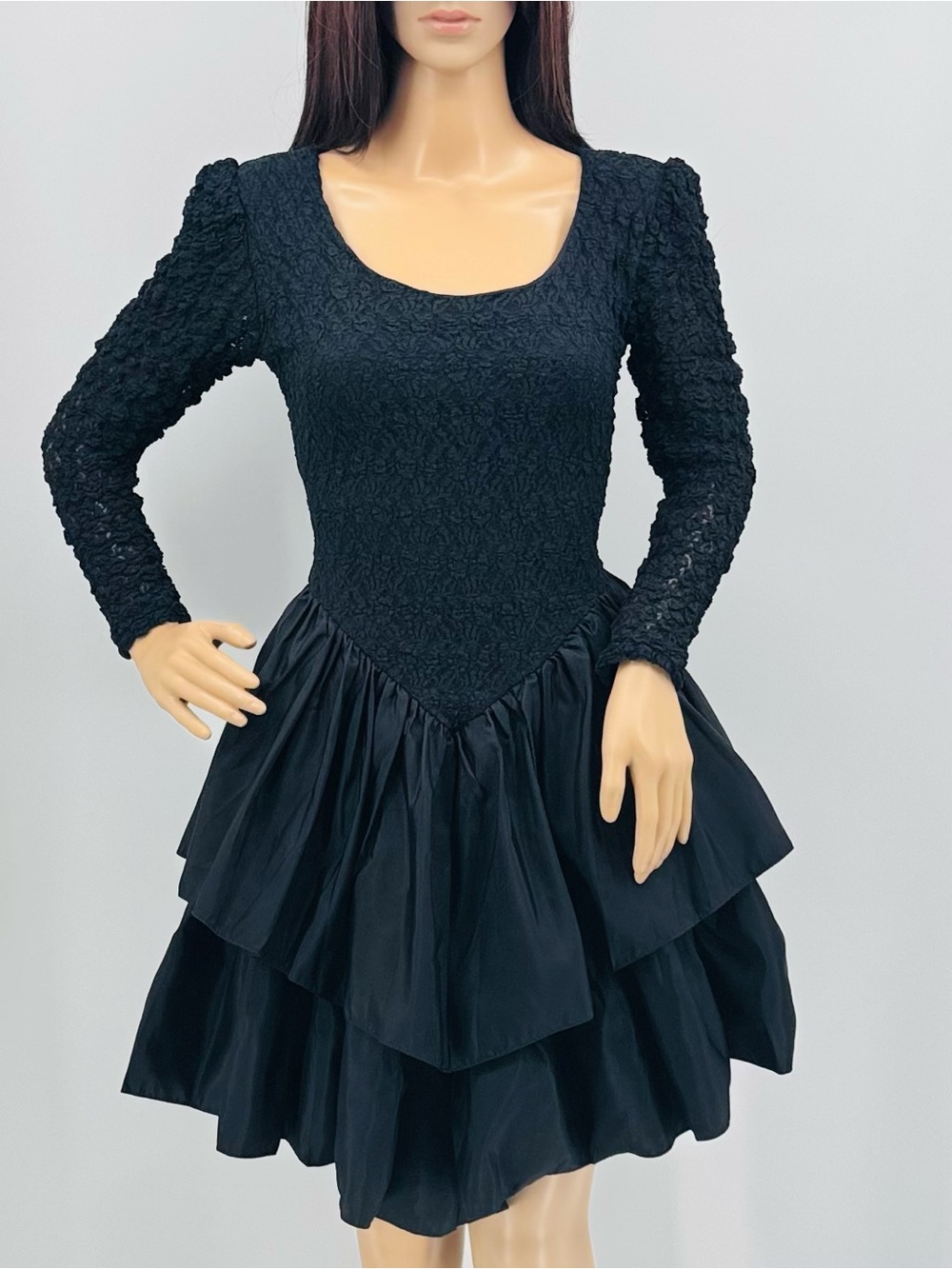 Vintage 90s Deadstock Whimsigoth Witchy LBD Basque Waist Taffeta Party Dress